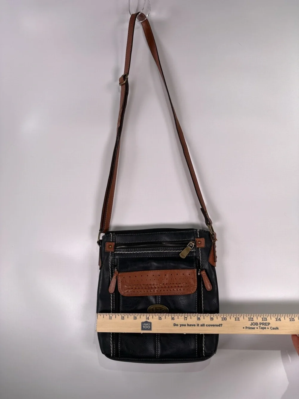 B.O.C. Organizer Crossbody Bag Built In Wallet Faux Leather Black Brown Medium